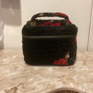 Johnny Was Rosana Black Rose Velvet Quilted Zip Top Makeup Cosmetic Bag NWT $198